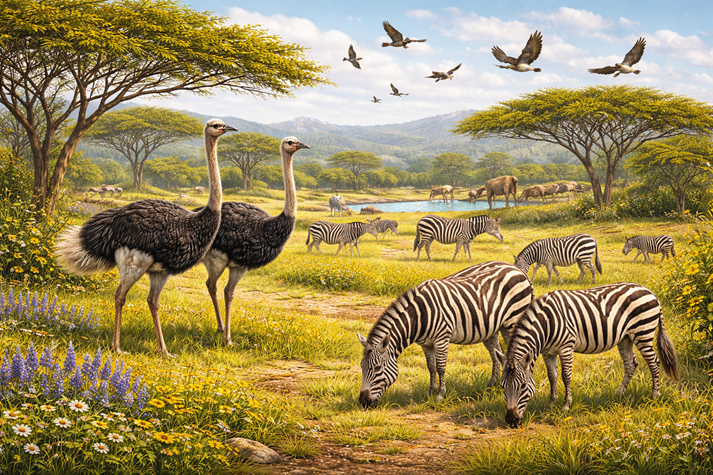 Savanna creatures at midday